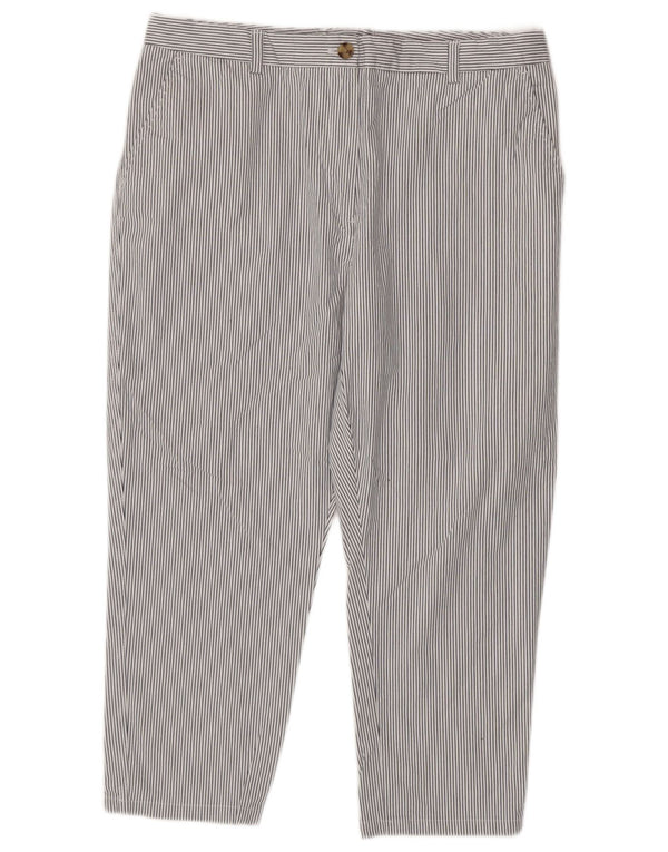 Calça feminina Marks & Spencer Slim Cropped UK 18 XL W34 L24 listrada branca