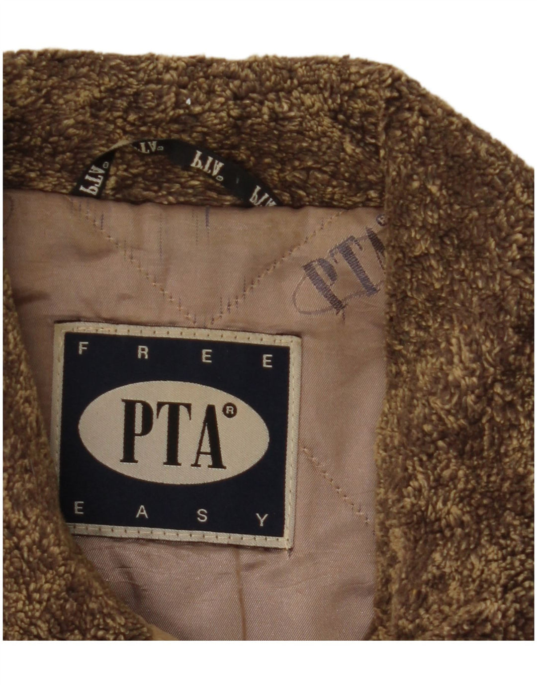 Casaco feminino de couro com peito duplo VINTAGE UK 6 XS marrom colorblock