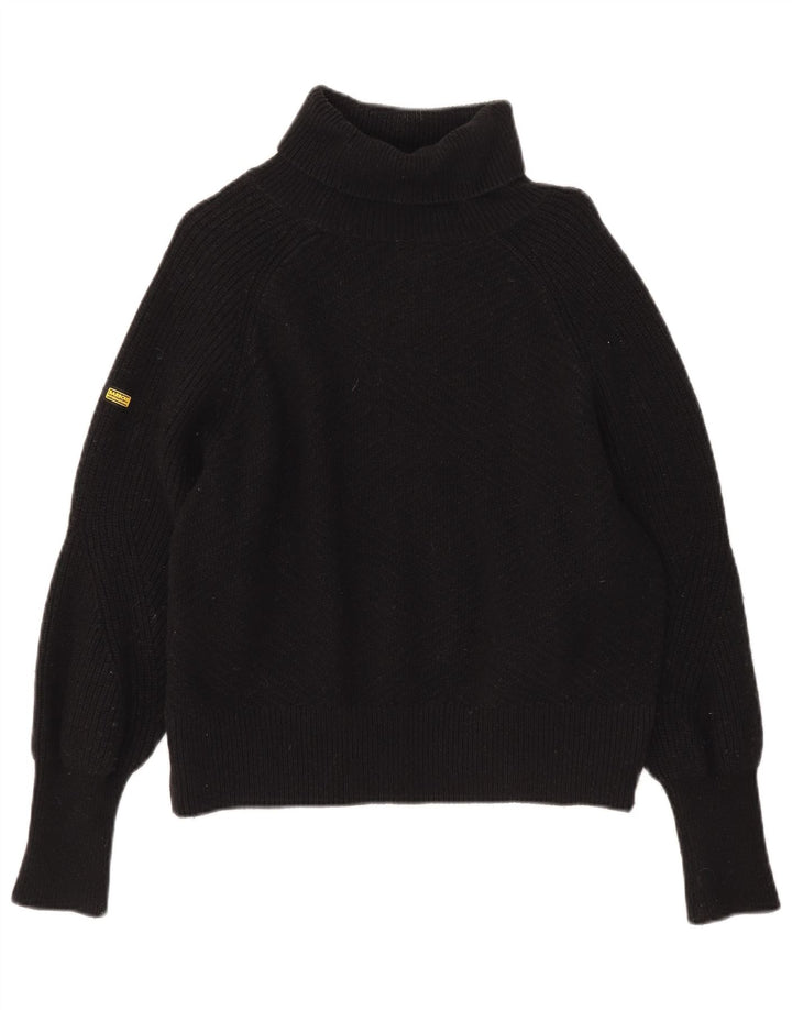 Suéter feminino Barbour com gola alta e gola alta Reino Unido 10 algodão preto pequeno