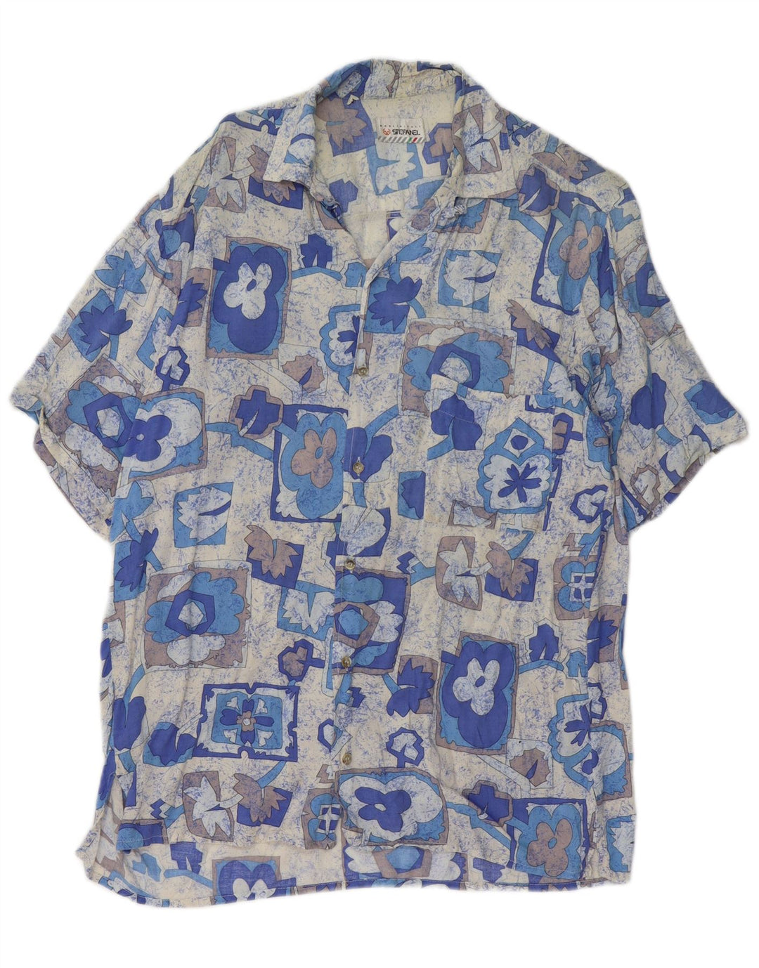 Camisa masculina STEFANEL manga curta azul médio patchwork viscose