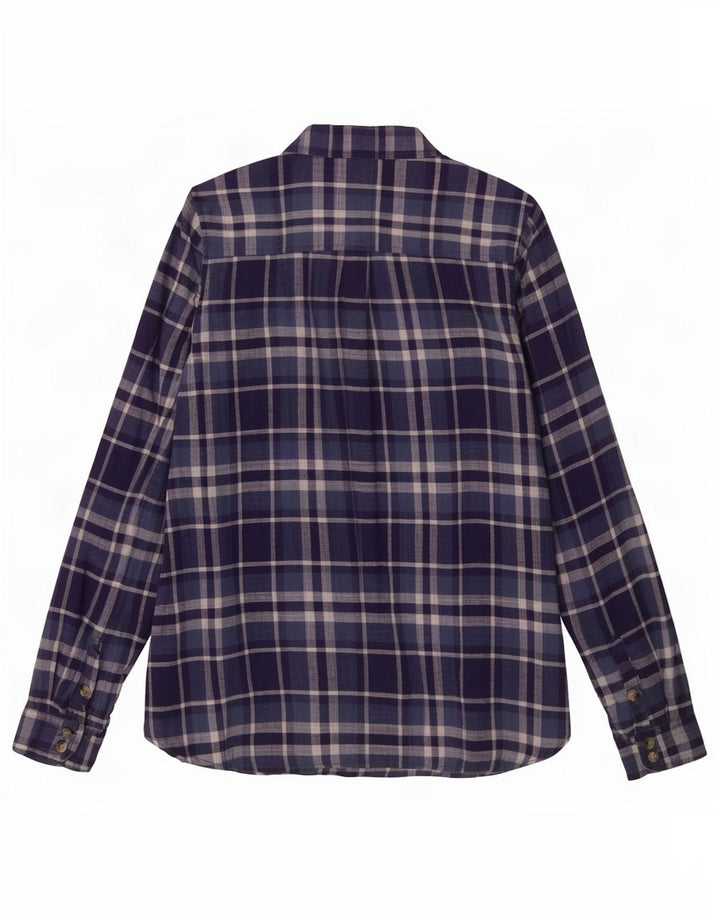Camisa feminina clássica Fat Face UK 12 algodão xadrez médio azul marinho