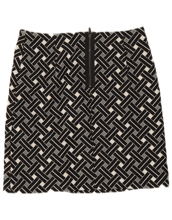 Saia reta feminina Marks & Spencer UK 12 médio W32 preta geométrica