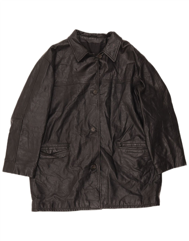 Jaqueta de couro superdimensionada feminina vintage EU 40 couro preto médio