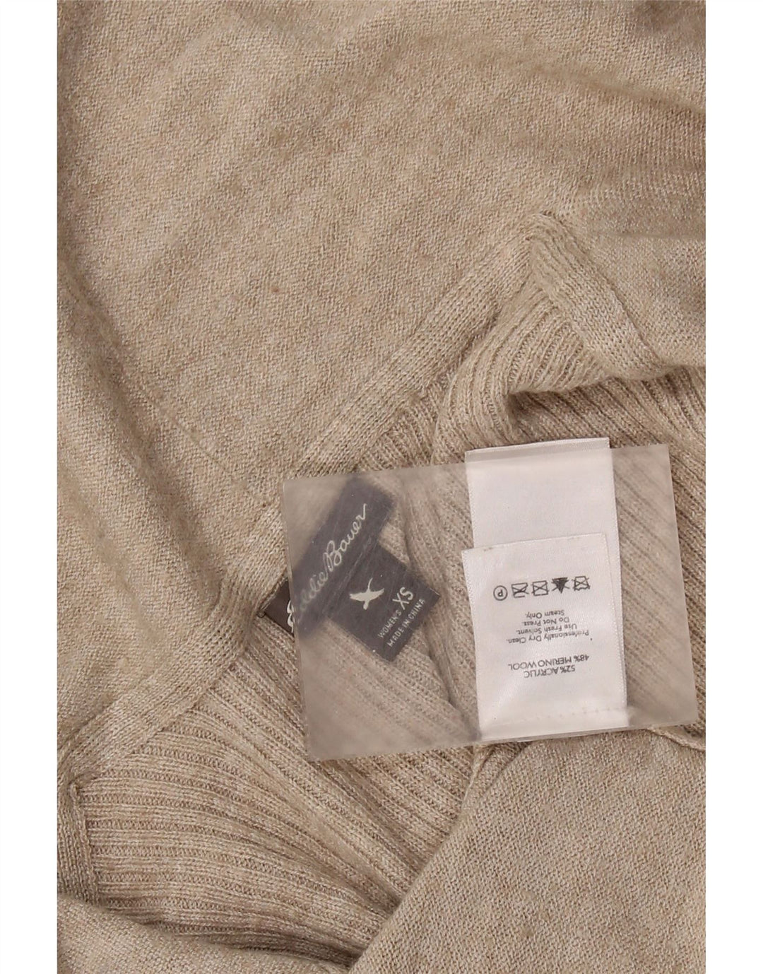 Suéter cardigã aberto feminino EDDIE BAUER Reino Unido 6 XS bege acrílico