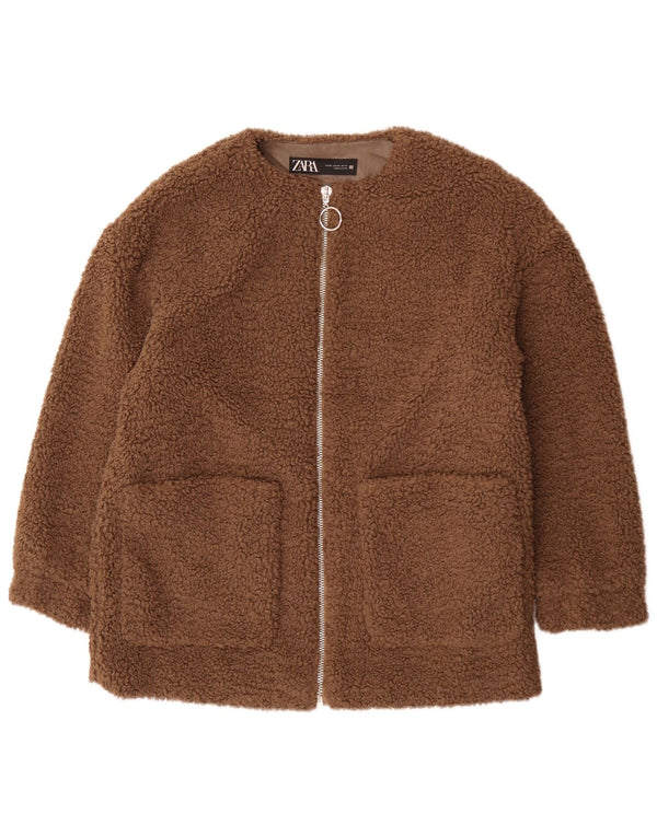 Zara Mulher Teddy Bear Oversized Fleece Jacket UK 6 XS Marrom Poliéster