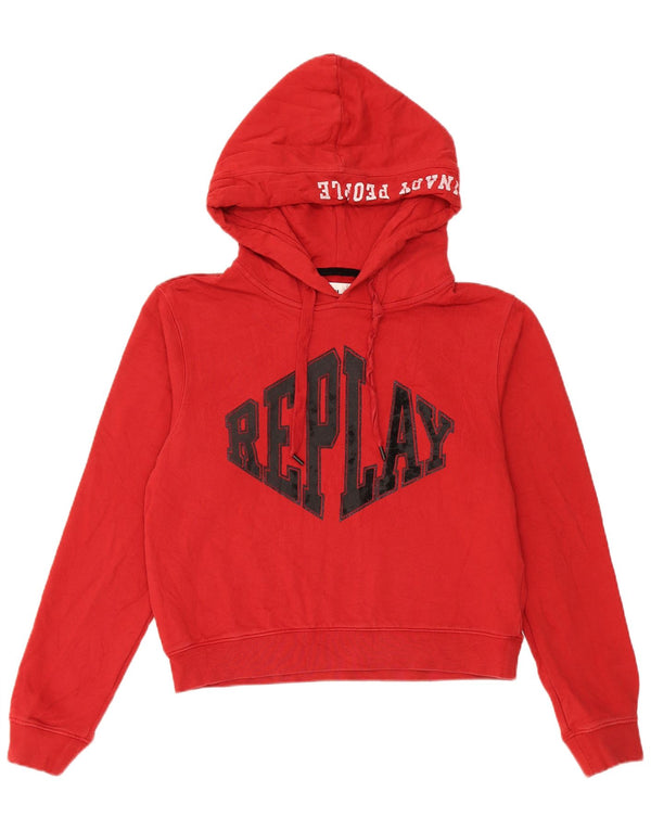 Suéter feminino Replay com capuz e corte gráfico Reino Unido 14 algodão vermelho médio