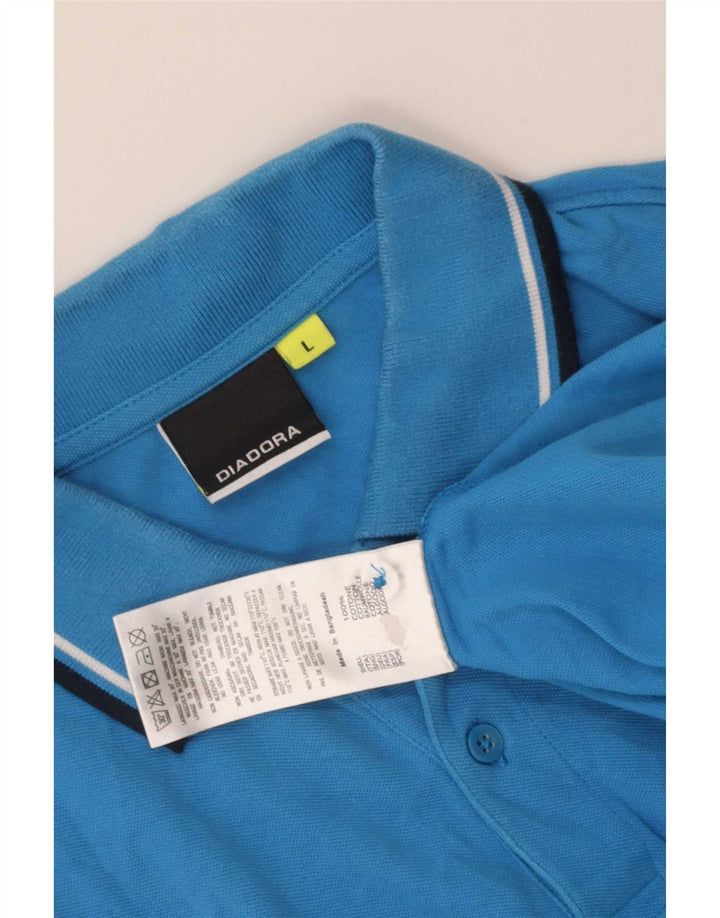 Camisa polo masculina Diadora grande algodão listrado azul