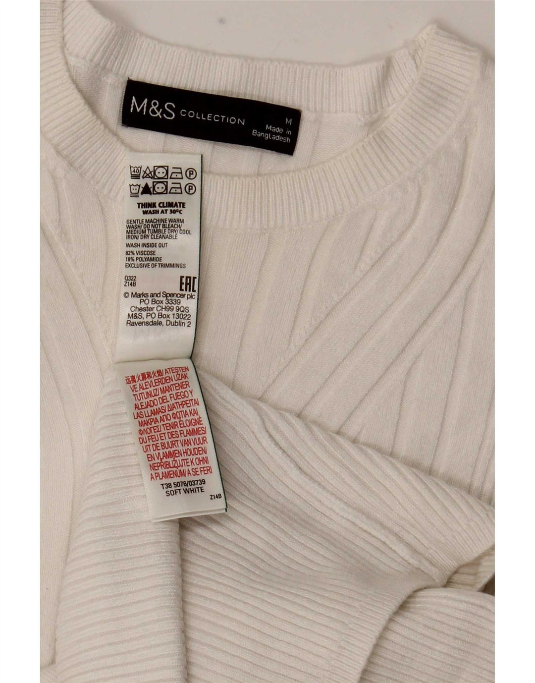 Suéter feminino Marks & Spencer com gola canoa Reino Unido 12 médio branco