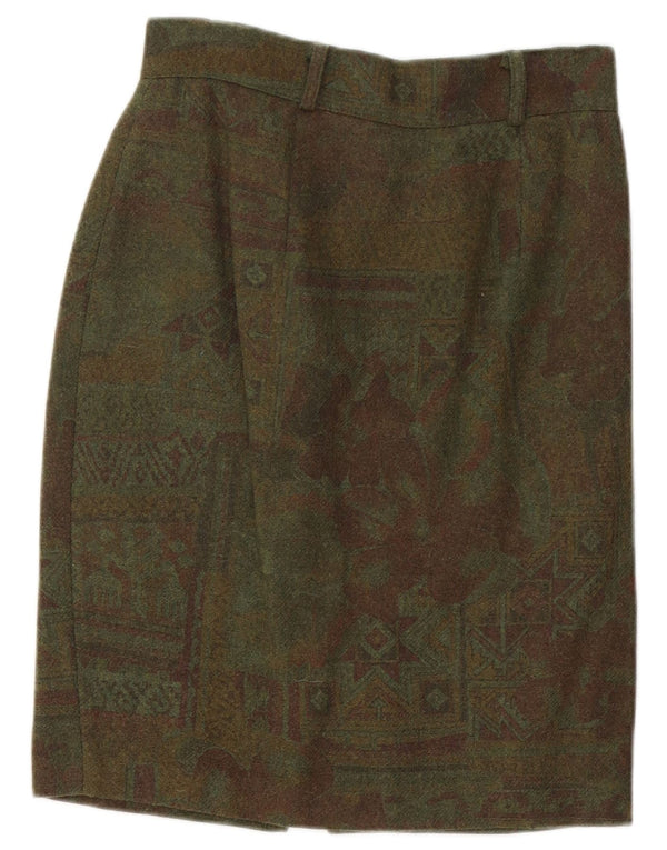 Saia lápis feminina vintage W26 pequena geométrica verde