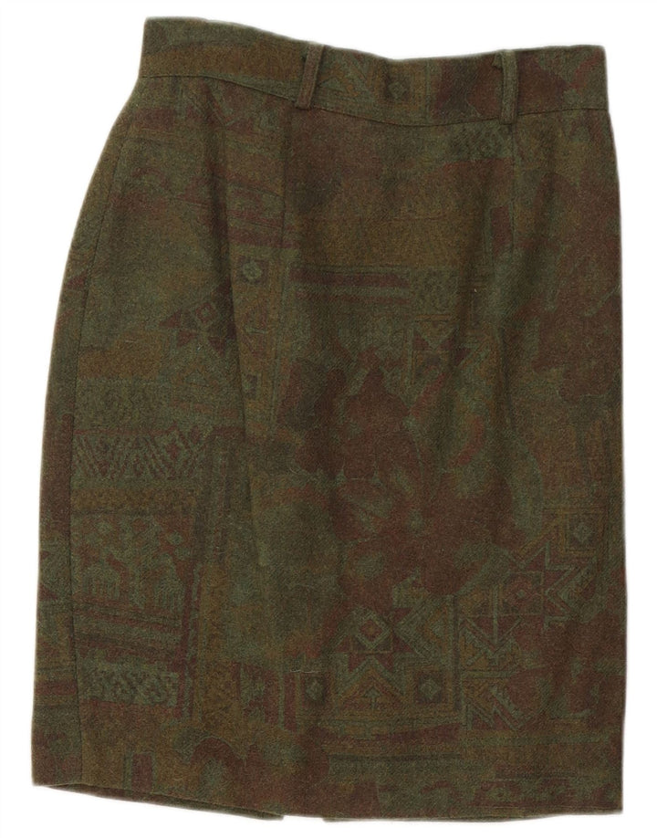 Saia lápis feminina vintage W26 pequena geométrica verde
