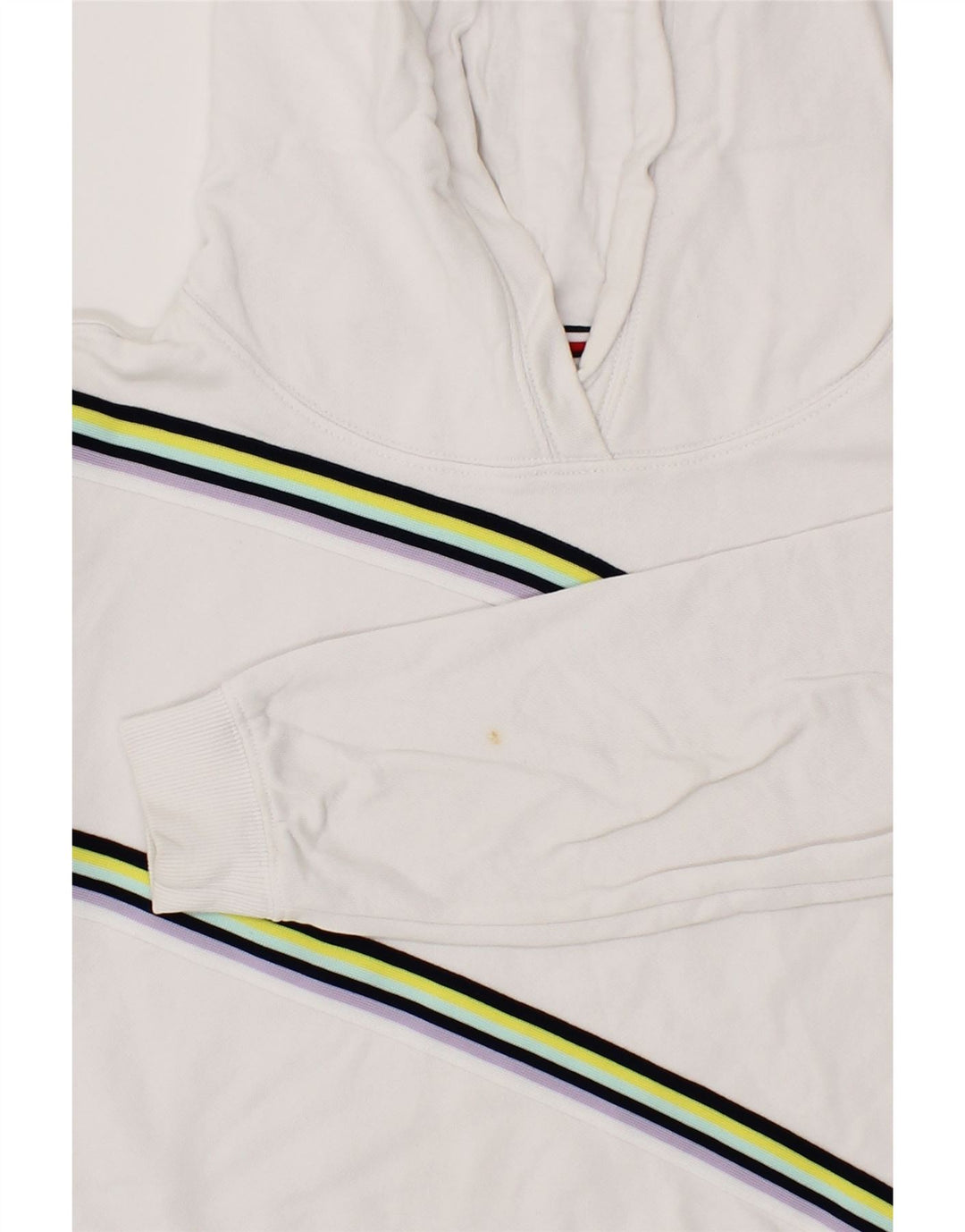 TOMMY HILFIGER Girls Hoodie Jumper 13-14 Years White Striped Cotton Vintage Tommy Hilfiger and Second-Hand Tommy Hilfiger from Messina Hembry 