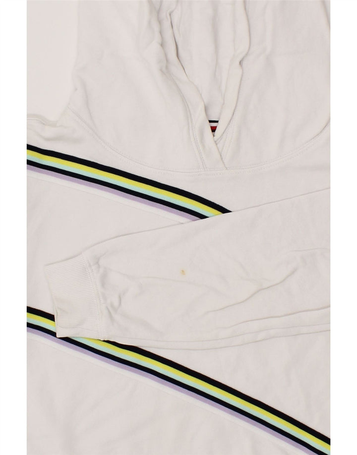 TOMMY HILFIGER Girls Hoodie Jumper 13-14 Years White Striped Cotton Vintage Tommy Hilfiger and Second-Hand Tommy Hilfiger from Messina Hembry 