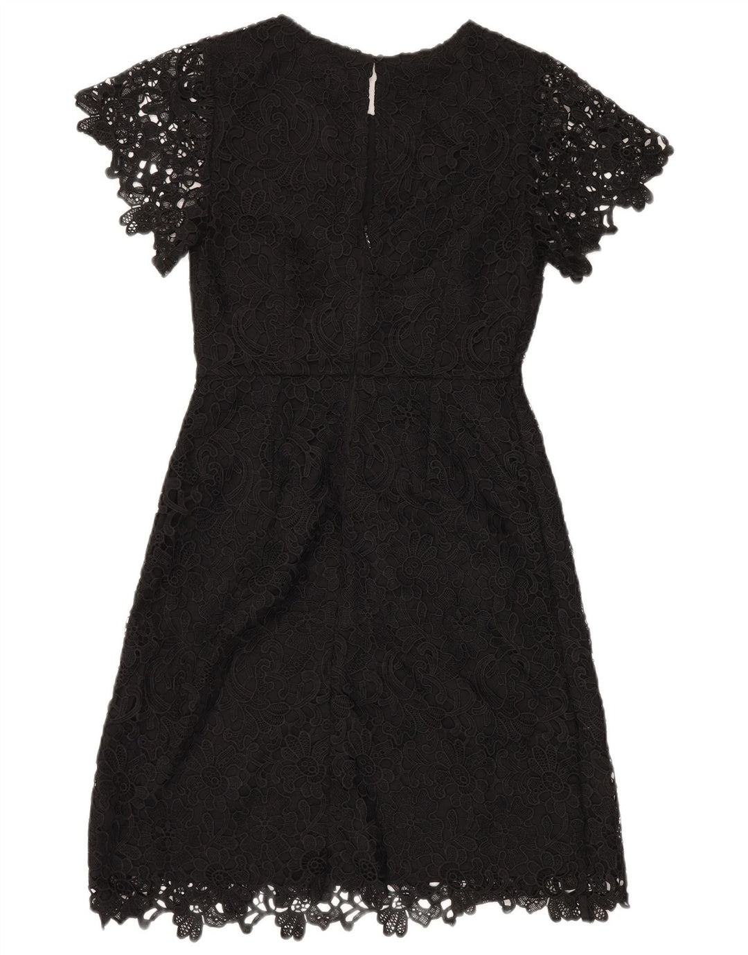 Vestido feminino Marks & Spencer com bainha de renda Reino Unido 8 pequeno preto floral poliéster