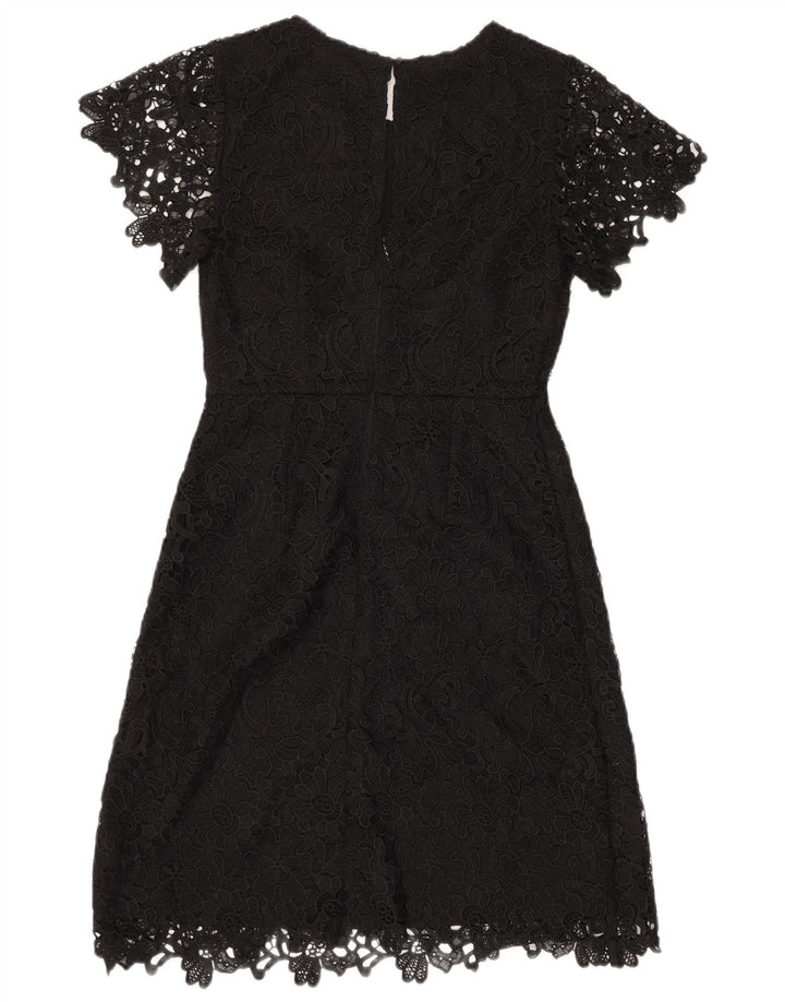 Vestido feminino Marks & Spencer com bainha de renda Reino Unido 8 pequeno preto floral poliéster