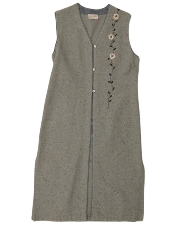 Vestido maxi feminino tricot chique sem mangas UK 14 cinza médio manchado