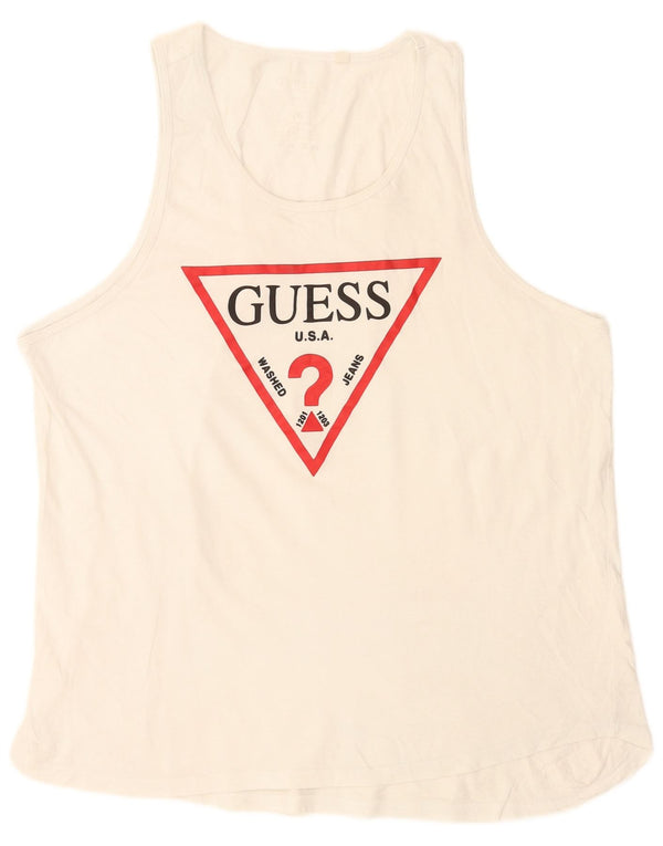 Guess Mens Colete Gráfico Top Grande Branco