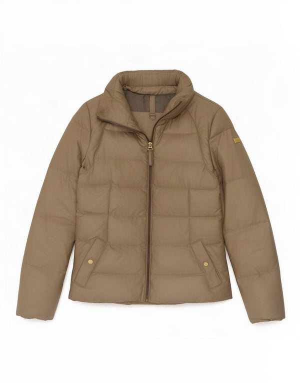 Jaqueta acolchoada feminina Zara UK 12 poliéster bege médio
