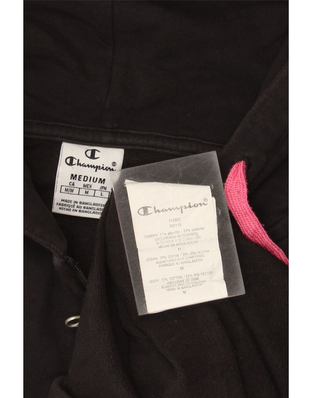 Suéter feminino com capuz e zíper CHAMPION Reino Unido 14 algodão preto médio