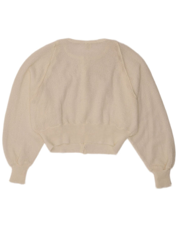 Suéter cardigã feminino vintage grande Reino Unido 16 grande branco