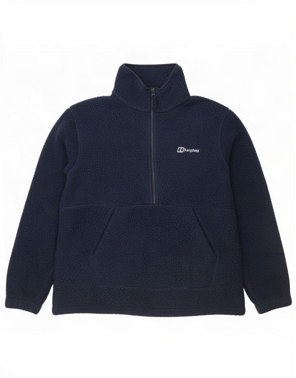 Berghaus Suéter feminino de lã grande com zíper e gola UK 10 pequeno azul marinho