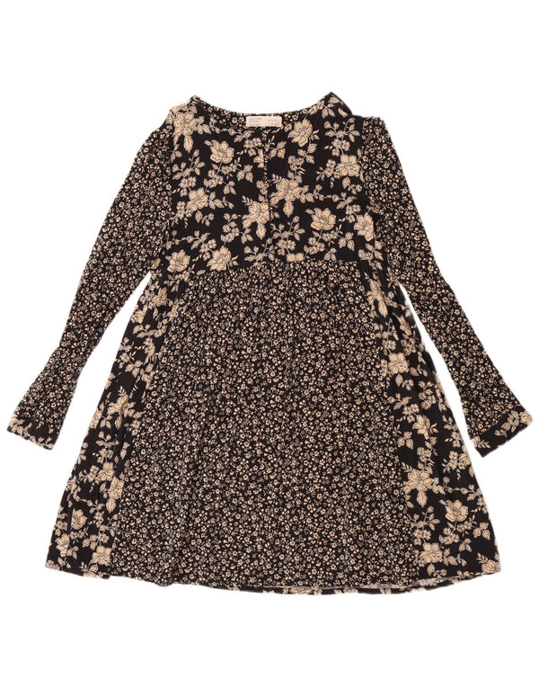 Zara Vestido feminino manga comprida linha A 13-14 anos preto floral
