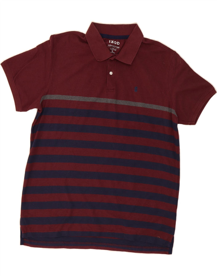 IZOD Mens Polo Shirt XL Burgundy Striped Cotton Vintage Izod and Second-Hand Izod from Messina Hembry 