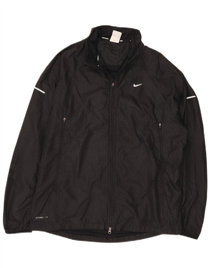 Jaqueta masculina Nike Storm-Fit com capuz grande de poliéster geométrico preto