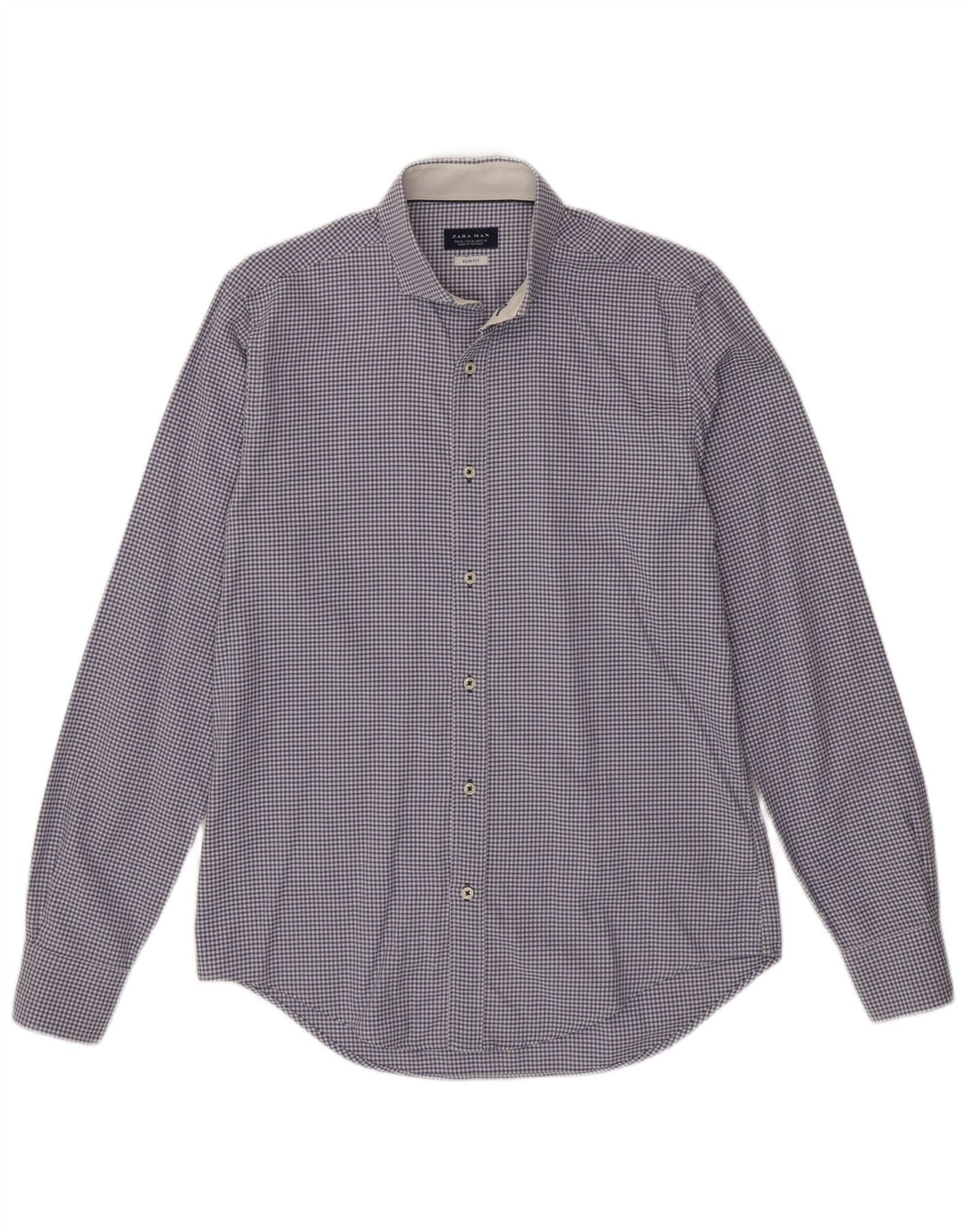 Camisa masculina slim fit ZARA algodão guingão azul médio