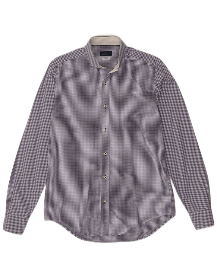 Camisa masculina slim fit ZARA algodão guingão azul médio