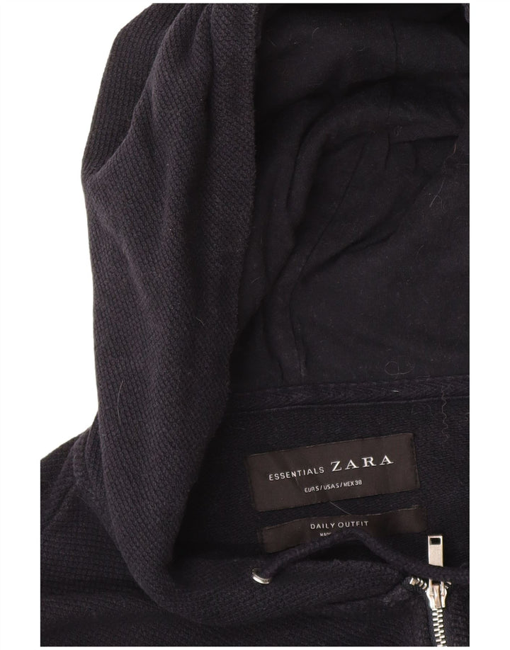 Zara Suéter masculino com capuz e zíper pequeno azul marinho