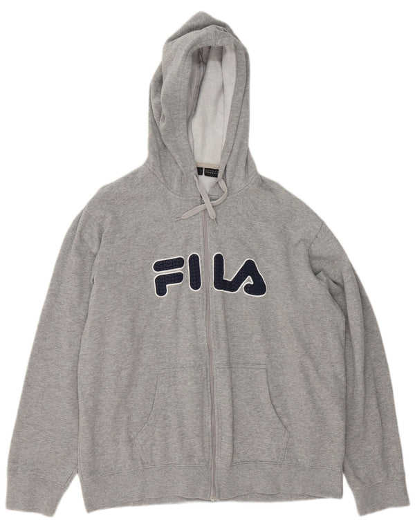 Suéter masculino Fila com capuz e zíper gráfico 2XL algodão manchado cinza