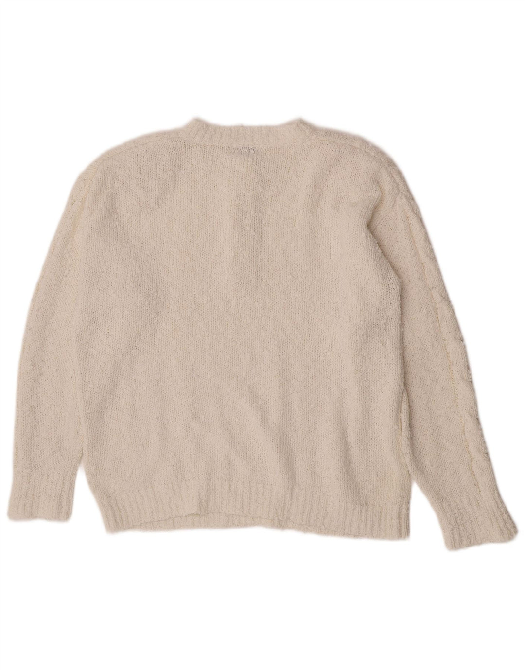 Suéter feminino vintage com gola redonda e botão UK 14 acrílico branco médio