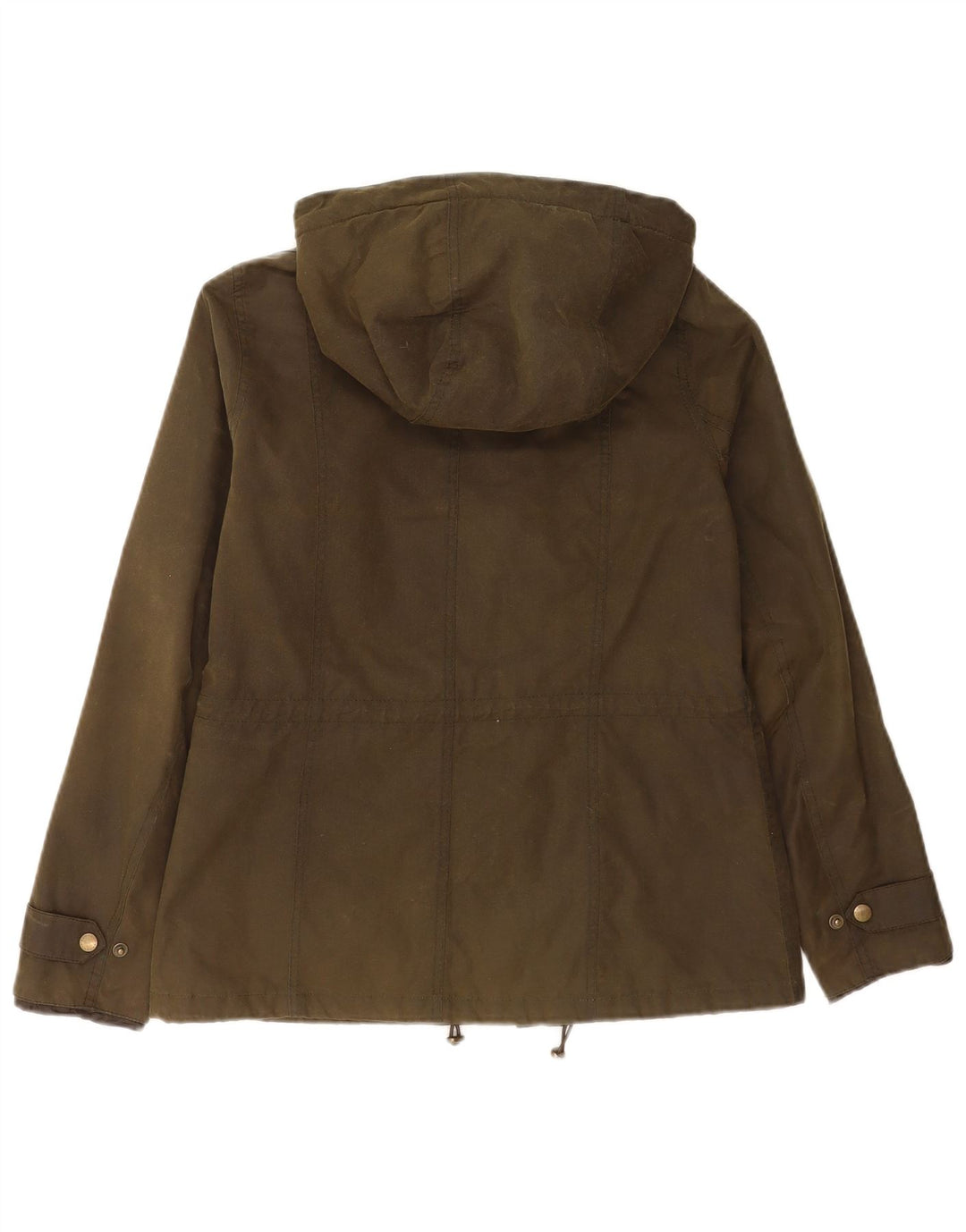 Jaqueta feminina de algodão encerado com capuz Barbour UK 12 médio cáqui