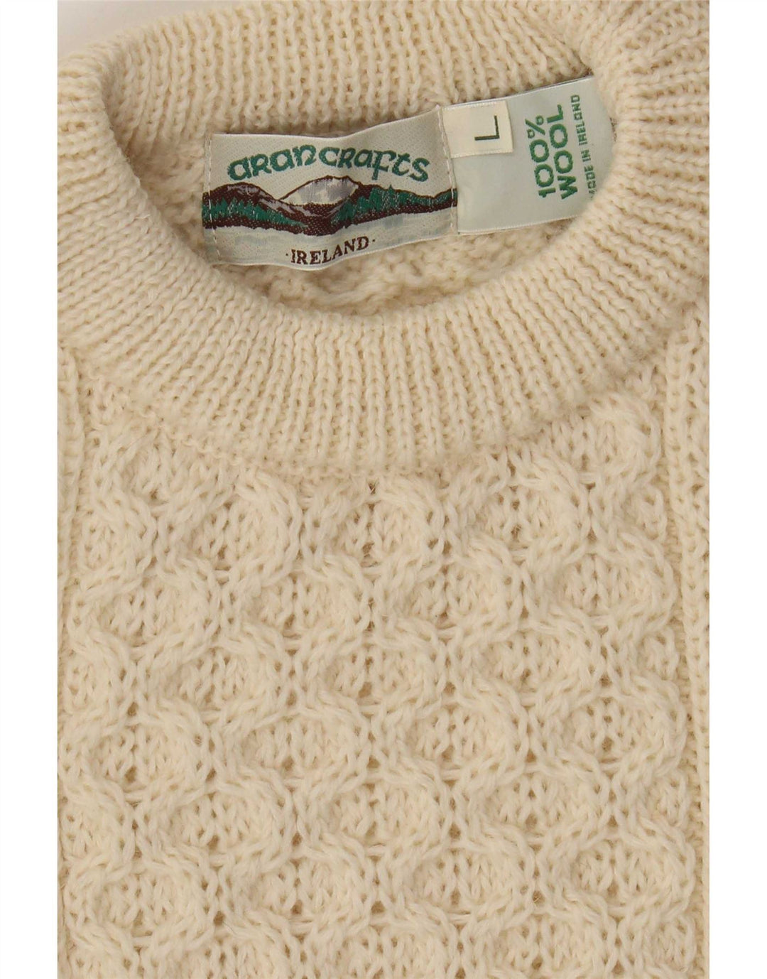 Suéter masculino Aran Crafts com gola redonda, lã bege grande