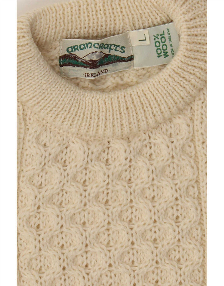 Suéter masculino Aran Crafts com gola redonda, lã bege grande
