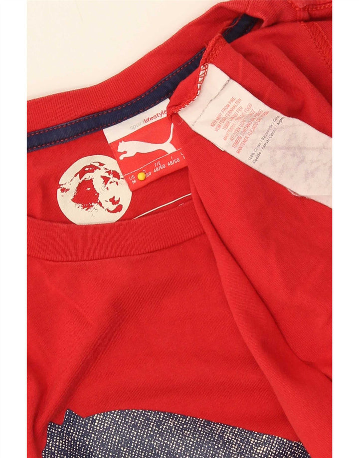 Puma Mens Graphic T-Shirt Top Médio Algodão Vermelho