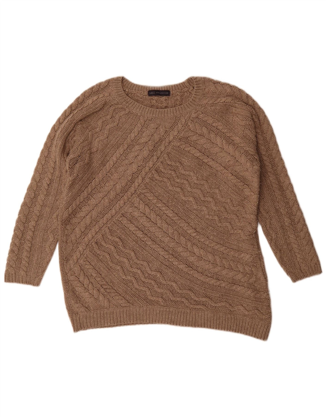 Suéter feminino Marks & Spencer com gola redonda grande Reino Unido 14 grande marrom