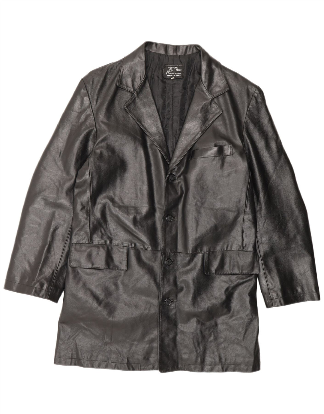 Casaco de couro masculino vintage IT 56 3XL couro preto