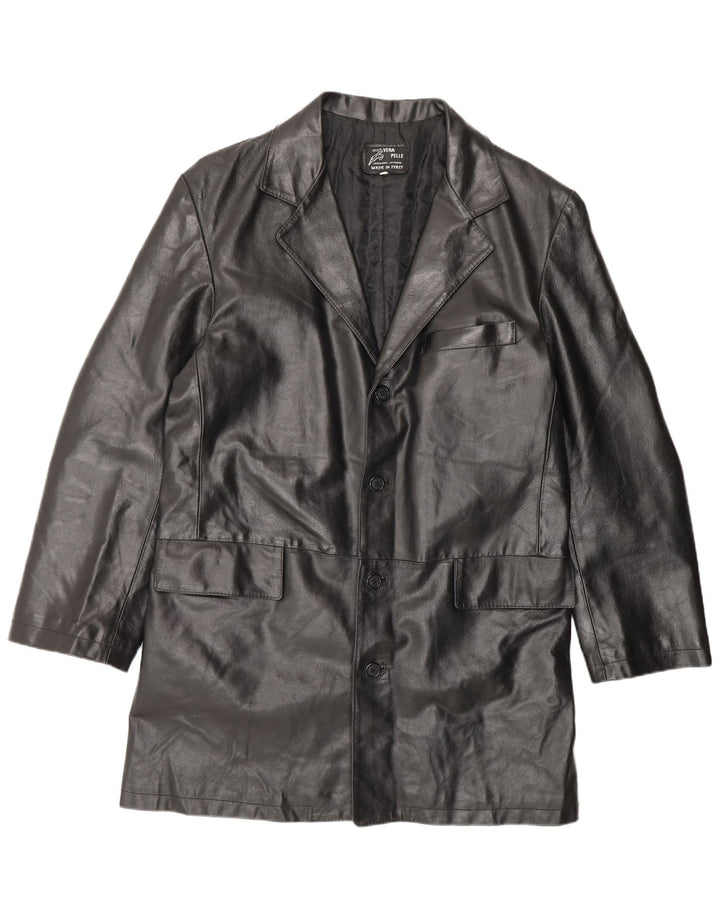 Casaco de couro masculino vintage IT 56 3XL couro preto