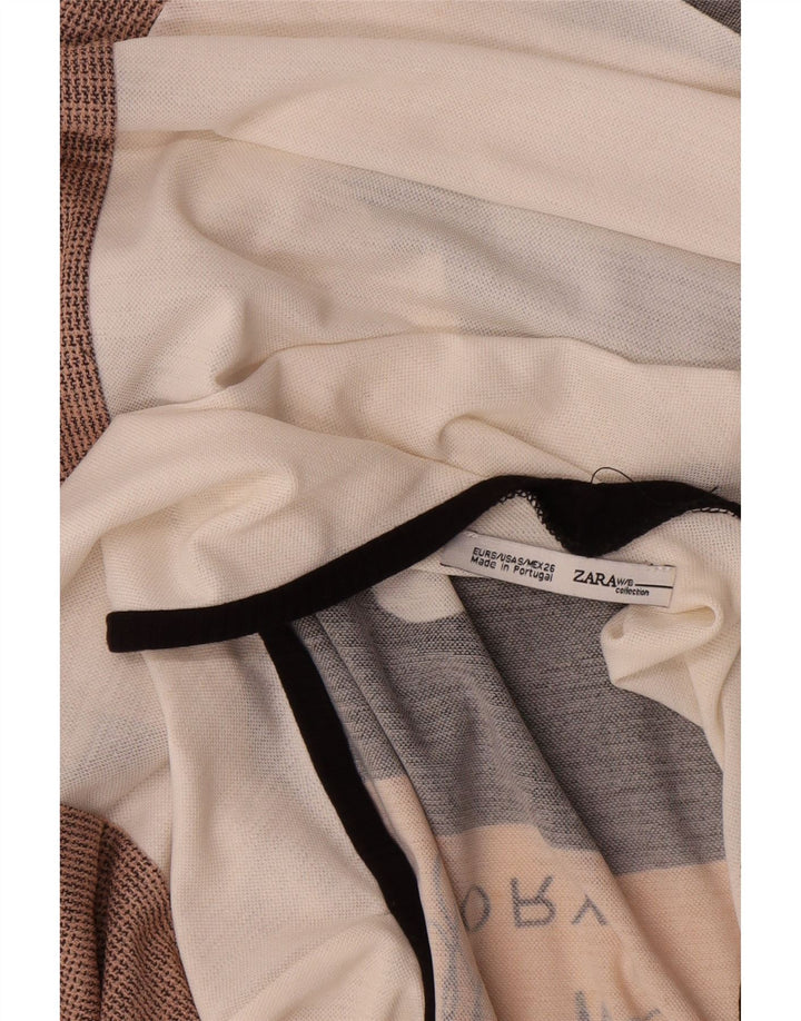 Zara Top gráfico feminino oversized manga 3/4 Reino Unido 10 pequeno branco