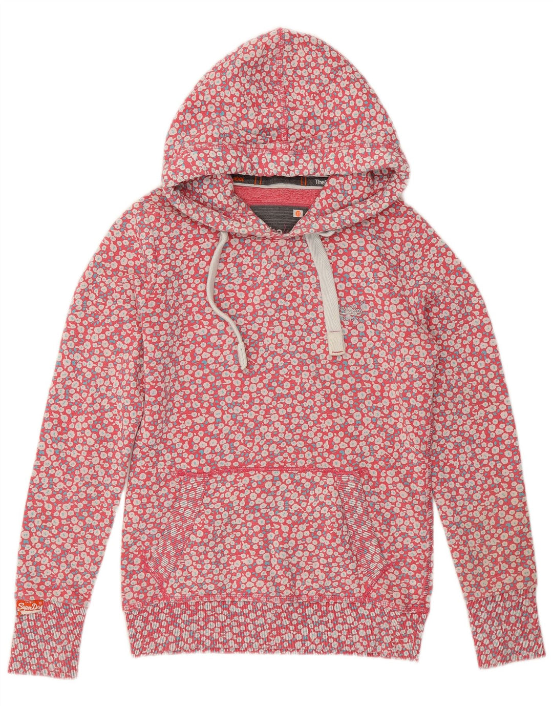 Jumper com capuz feminino SUPERDRY UK 6 XS rosa floral algodão