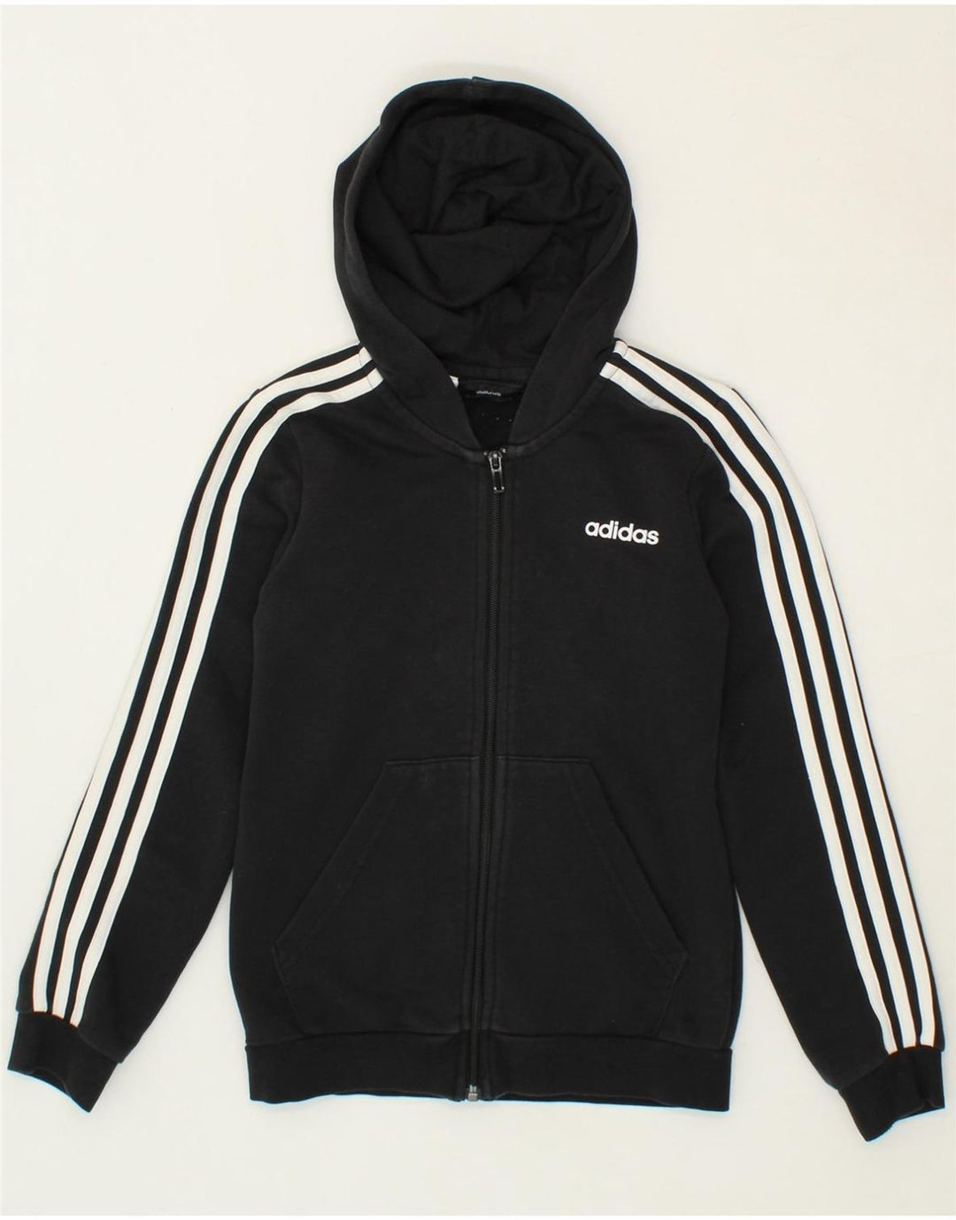 ADIDAS Boys Zip Hoodie Sweater 11-12 Years Black Cotton Vintage Adidas and Second-Hand Adidas from Messina Hembry 