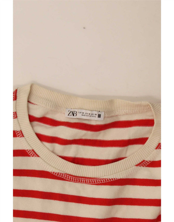 Top feminino Zara manga comprida UK 14 médio off white listrado