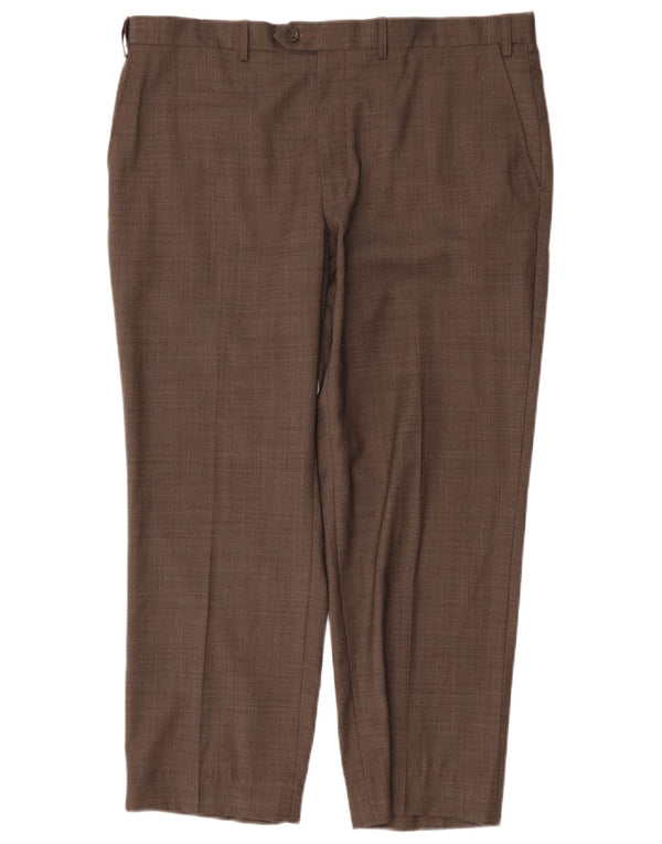 Calça masculina de terno reto Marks & Spencer W38 L29 lã marrom
