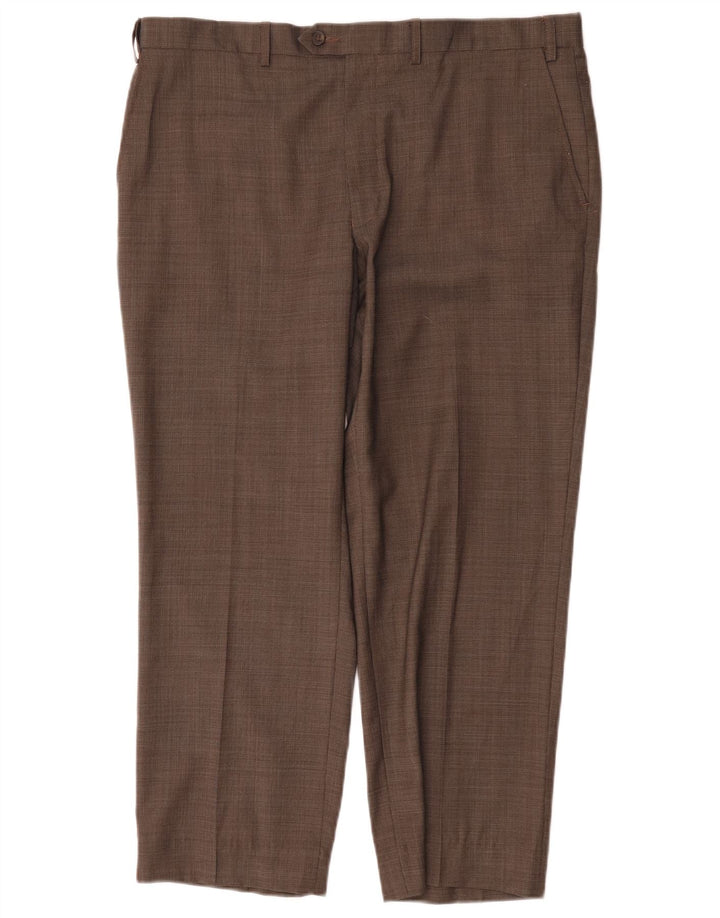 Calça masculina de terno reto Marks & Spencer W38 L29 lã marrom