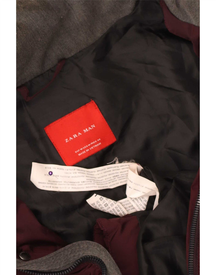 Jaqueta acolchoada masculina Zara UK 38 poliéster marrom médio