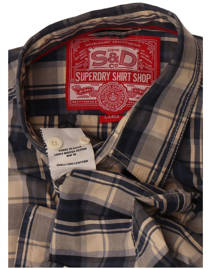 Camisa masculina Superdry grande algodão xadrez azul