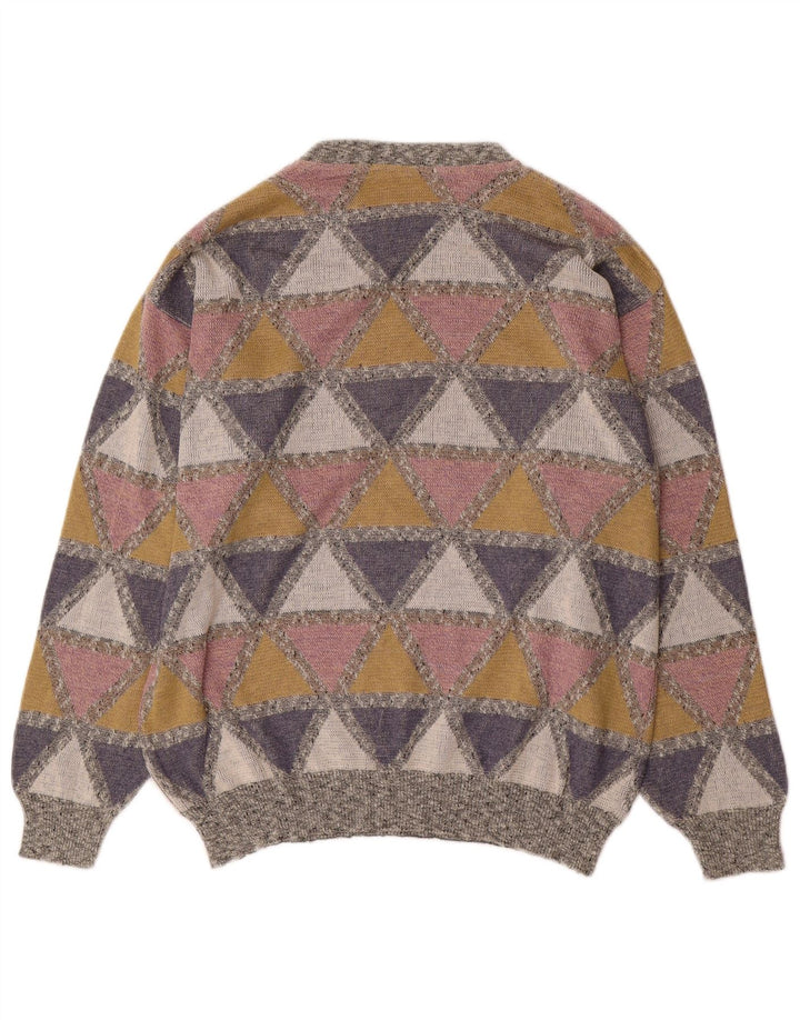 Suéter vintage masculino com gola redonda grande multicolorido Argyle/Diamante