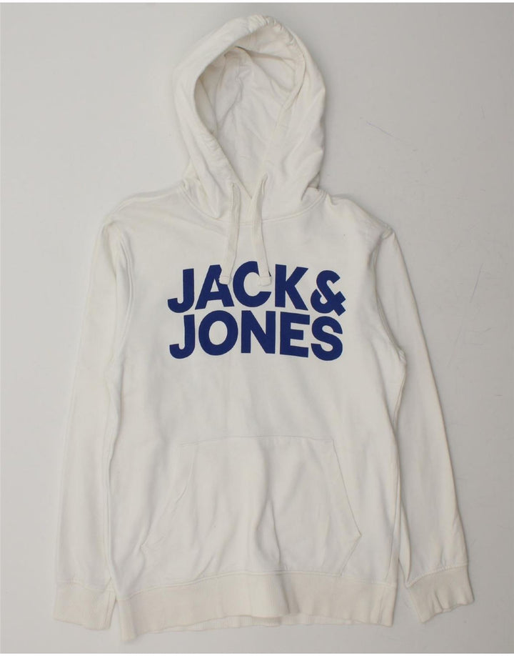 JACK & JONES Mens Graphic Hoodie Jumper Large White Cotton Vintage Jack & Jones and Second-Hand Jack & Jones from Messina Hembry 