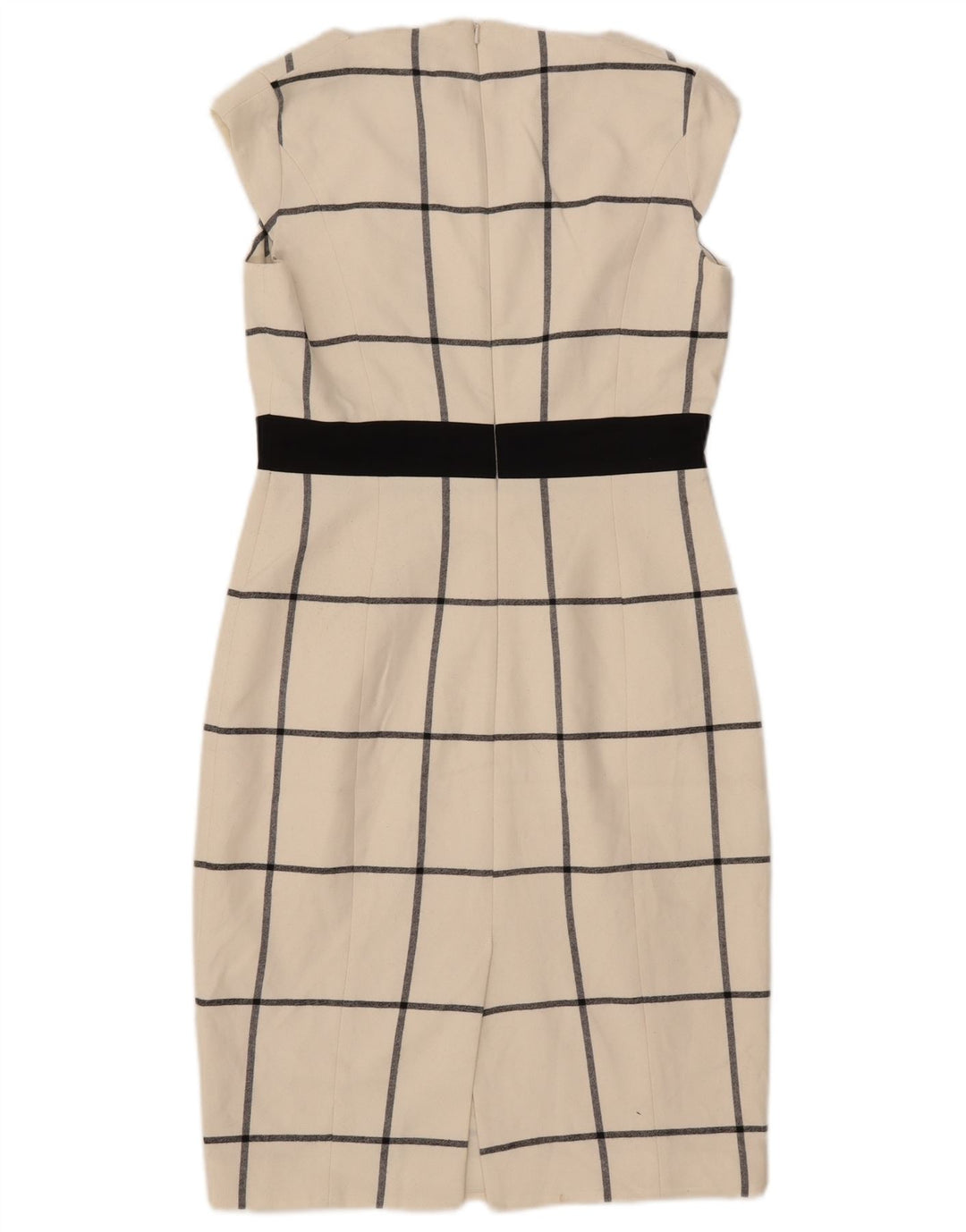 Vestido bainha feminino Karen Millen Reino Unido 10 pequeno poliéster xadrez branco